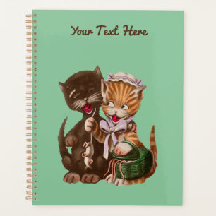 Agenda Gorra Blanco Gato Dama Sonriente Dando Ratas A Un 