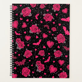 Agenda Gothic Roses & Bats Pattern | Hot Pink Dark Romanc