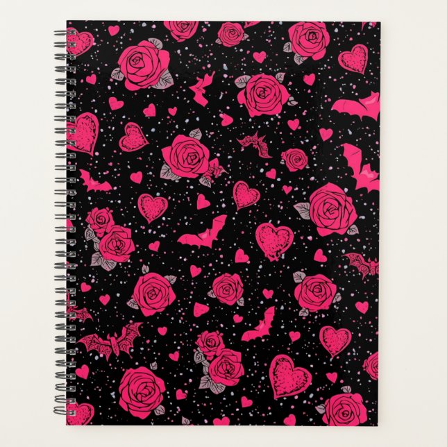 Agenda Gothic Roses & Bats Pattern | Hot Pink Dark Romanc (Anverso)
