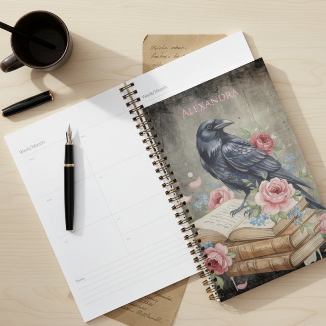 Agenda Gótico Cuervo Academia Oscura Floral (Gothic raven floral planner)