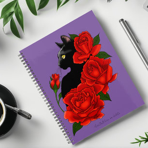 Agenda Gótico Gato Negro Rosas Rojas Púrpura
