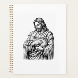Agenda Grabado Antiguo Pastor que Sostiene Cordero Vector