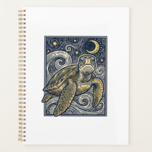 Agenda Grabado Antiguo Tortuga Marina Noche Estrellada