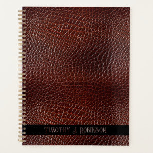 Agenda Grabado en relieve marrón de cuero falso personali
