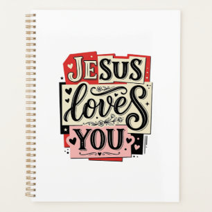 Agenda Grabado Vintage Jesús Te Ama Tipografía Cristiana