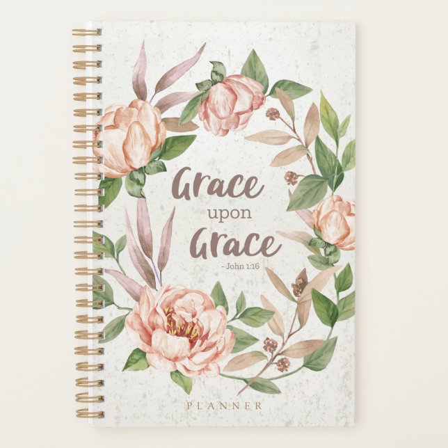 Agenda Grace Upon Grace - John 1:16 - Floral (Anverso)