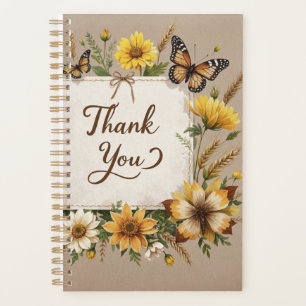 Agenda Gracias flores silvestres dibujadas a mano, tallos