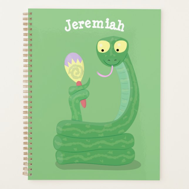 Agenda Graciosa serpiente verde con maraca personalizado (Anverso)