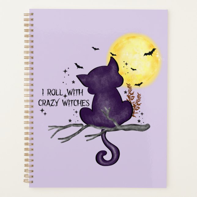 Agenda Gracioso gato negro de Halloween y luna mágica (Anverso)