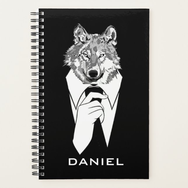 Agenda Gracioso lobo hipster con negro esmoquin personali (Anverso)