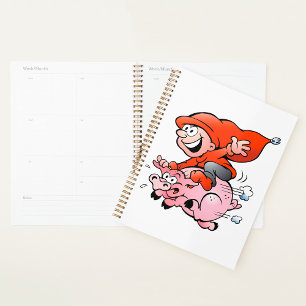 Agenda Gracioso Personalizado Gnome Montando Cerdo Volado