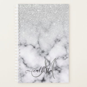 Agenda Gradiente de mármol Purpurina blanco plateado glam