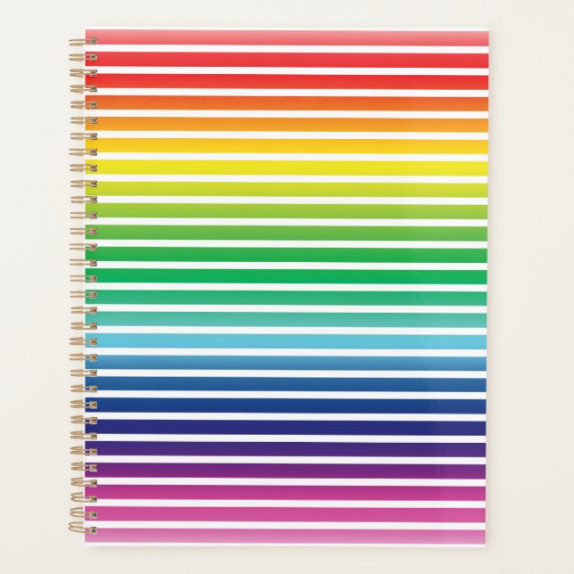 Agenda Gradiente moderno arco iris y patrón de rayas blan (Anverso)