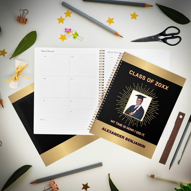Agenda Graduado de Oro para Graduados de la Escuela Secun (Graduate Photo Senior High School Graduating Gold Planner is great to use in college to track events)