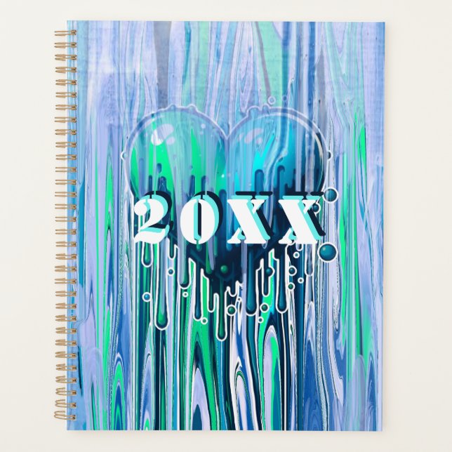 Agenda Graffiti Personalizable azul y verde corazón (Anverso)
