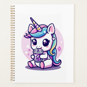 Agenda Gráfico lindo de Kawaii Unicorn comiendo Sopa de F