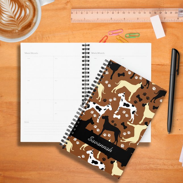 Agenda Gran danés Fawn Harlequin Dane Dog (Great Danes in Brown Customized Planner)