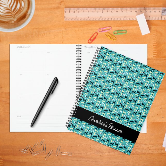 Agenda Gran danés Fawn Harlequin Dane Dog Mensual (Great Danes in Teal Customized Planner)