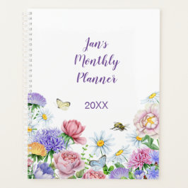 Agenda Gran Flor de Jardín de Acuarela Mariposa Abejorro