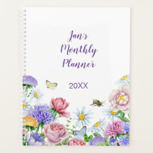 Agenda Gran Flor de Jardín de Acuarela Mariposa Abejorro