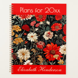 Agenda Gran Planner floral rojo y crema oscuro