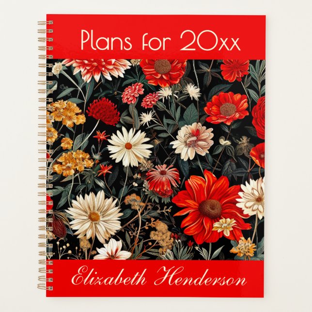 Agenda Gran Planner floral rojo y crema oscuro (Anverso)