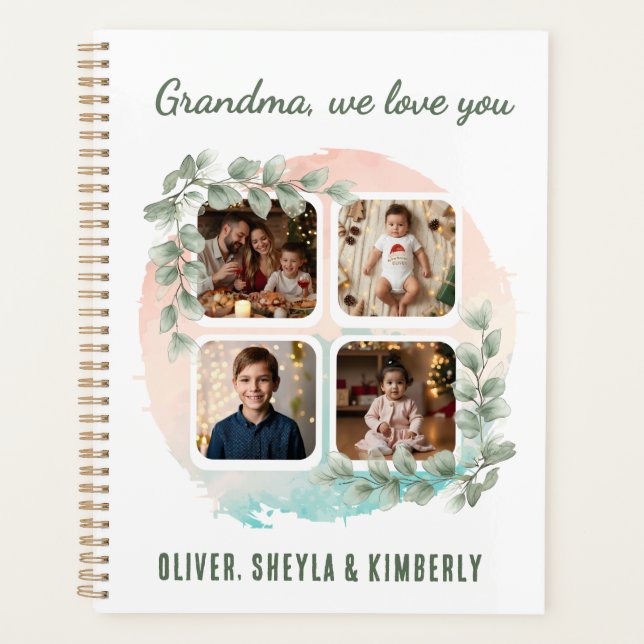 Agenda Grandma we love you 6 Photo Collage Eucalyptus (Anverso)