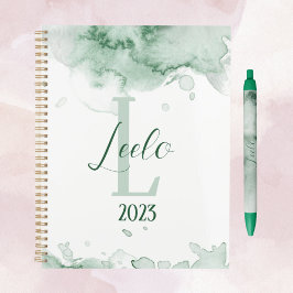 Agenda Green Beautiful Watercolor Personalizado Daily