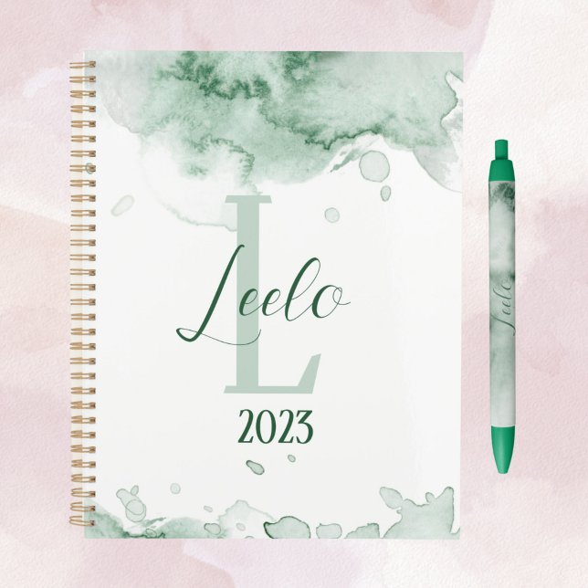 Agenda Green Beautiful Watercolor Personalizado Daily (Subido por el creador)