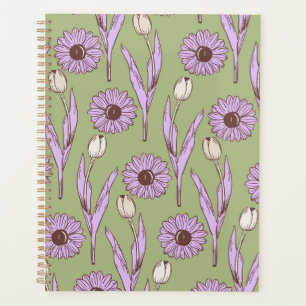 Agenda Green Purple Retro Y2K Funky Hippie Flower Pattern