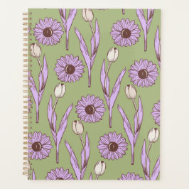 Agenda Green Purple Retro Y2K Funky Hippie Flower Pattern