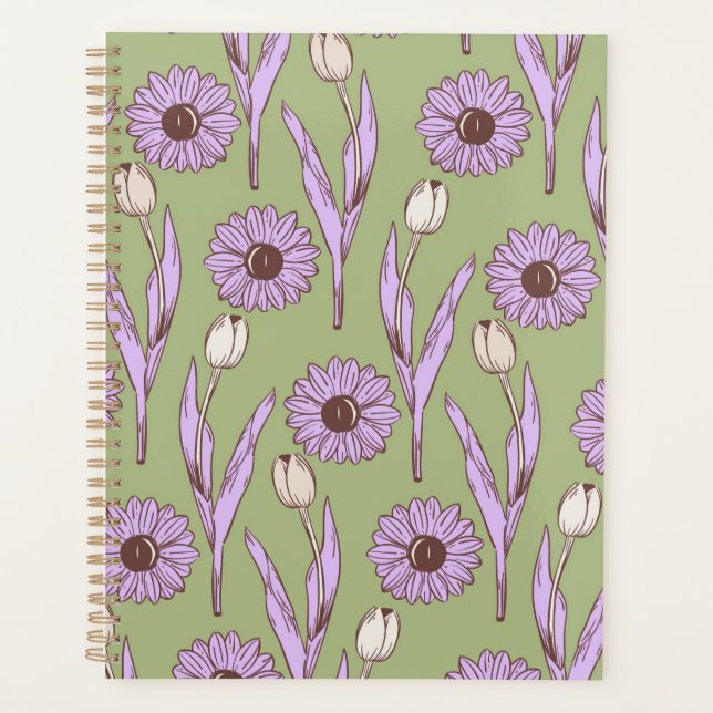 Agenda Green Purple Retro Y2K Funky Hippie Flower Pattern (Anverso)
