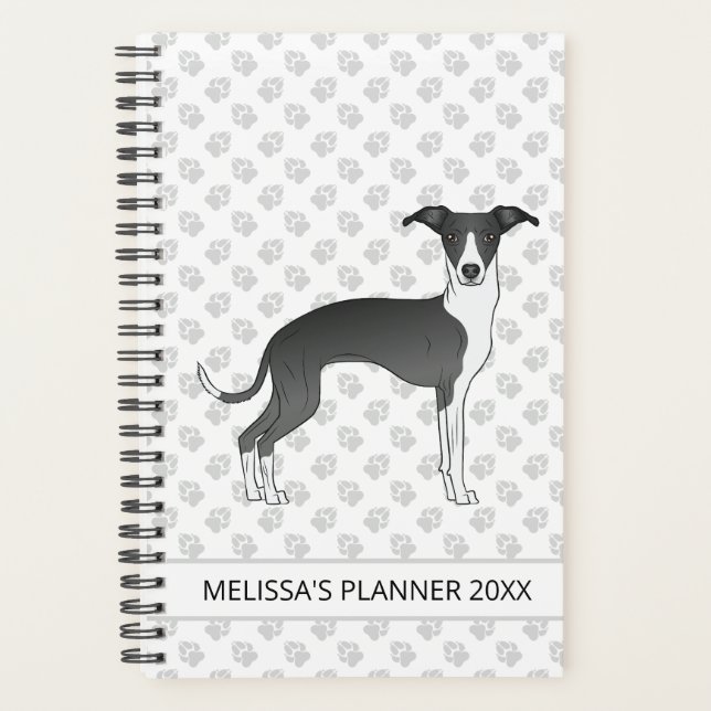 Agenda Greyhound Italiano Blanco Y Negro Con Texto Person (Anverso)