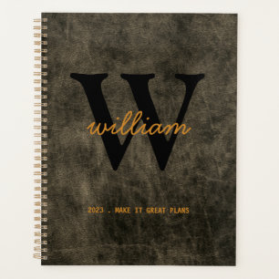 Agenda Gris chic moderno monograma negro en letra cursiva