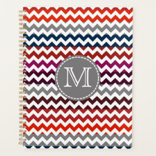 Agenda Gris Rojo Gris Chevron Zigzag Monograma
