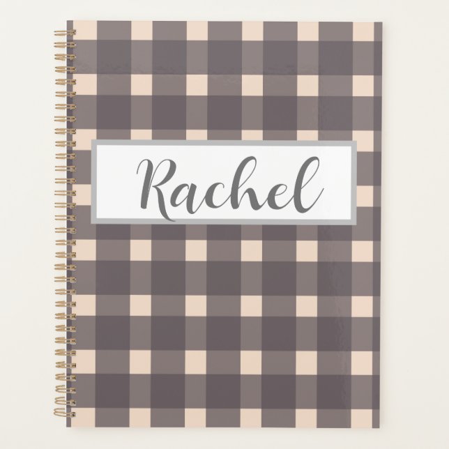 Agenda Gris rosa Gingham personalizado (Anverso)