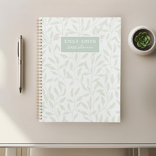 Agenda Gris Suave y Follaje de Salvia Nombre Personalizad