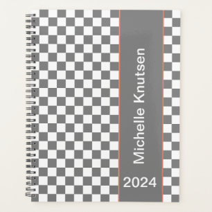 Agenda Gris y blanco personalizados Checkered 2024