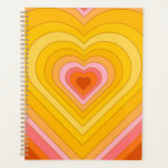 Agenda Groovy Retro Layered Heart<br><div class="desc">Diseño de ráfagas de corazón retro. Capas de corazón en naranja,  amarillo,  rosa. Regalos de corazón retro y groovy,  decoración casera.</div>