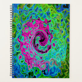 Agenda Groovy rosa caliente y azul Resumen Swirte retro
