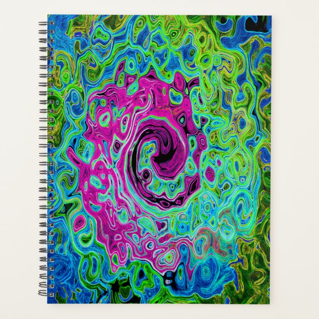 Agenda Groovy rosa caliente y azul Resumen Swirte retro (Anverso)