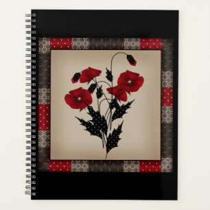 Agenda Grunge de las amapolas retro vintage de origen ant