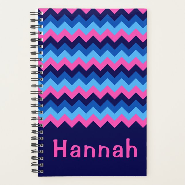 Agenda Guay Blue Pink Chevron Monograma Pequeño Planifica (Anverso)
