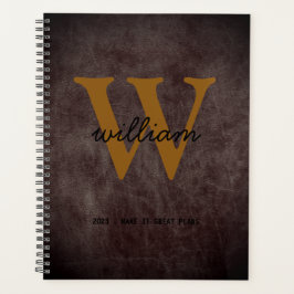 Agenda Guión de cuero burgundy de moda moderna tan monogr
