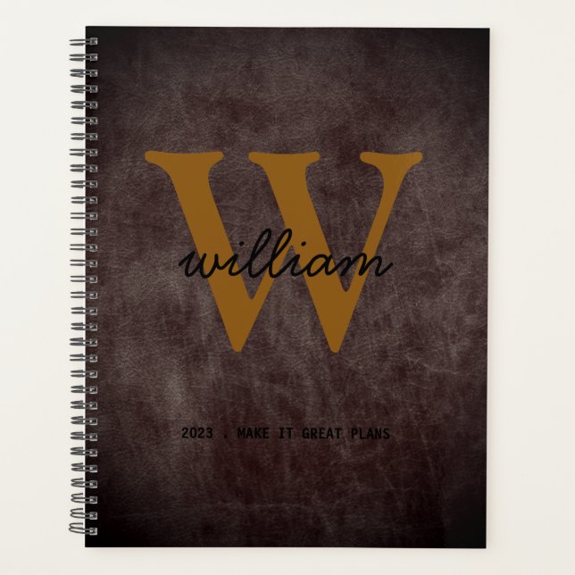 Agenda Guión de cuero burgundy de moda moderna tan monogr (Anverso)