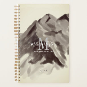 Agenda Guión de las montañas de color blanco negro vintag