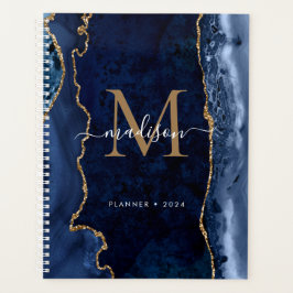 Agenda Guión de Monograma de Geode Blue Gold Agate de la 