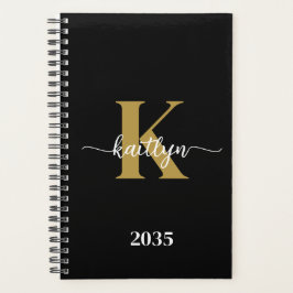 Agenda Guion de Monograma de Oro Negro