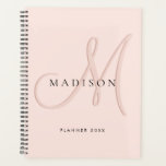 Agenda Guión de monograma rosa Rubor con estilo brillante<br><div class="desc">Elegante y sofisticado guión de monograma sofisticado</div>