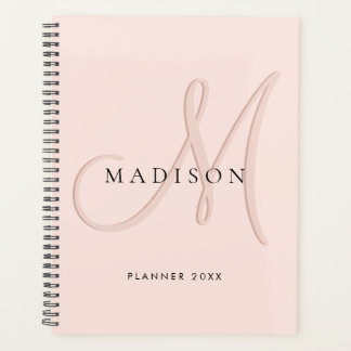 Agenda Guión de monograma rosa Rubor con estilo brillante